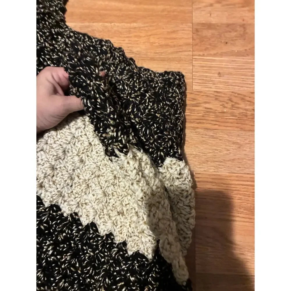 Handmade Black And White Striped Blanket